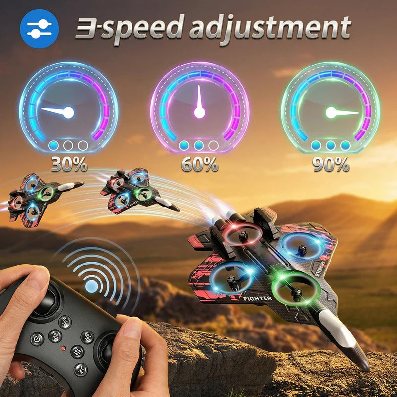 Remote Control Star Fighter Plane with Bright LED Lights Wireless Controller Stable Flying RC Toy for Kids
