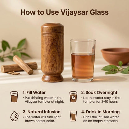 Vijaysar Wood Herbal Glass (200 ml) | Ayurvedic Wooden Tumbler for Wellness | Natural Sugar Management Support | Wooden Cup for Daily Use | Handcrafted