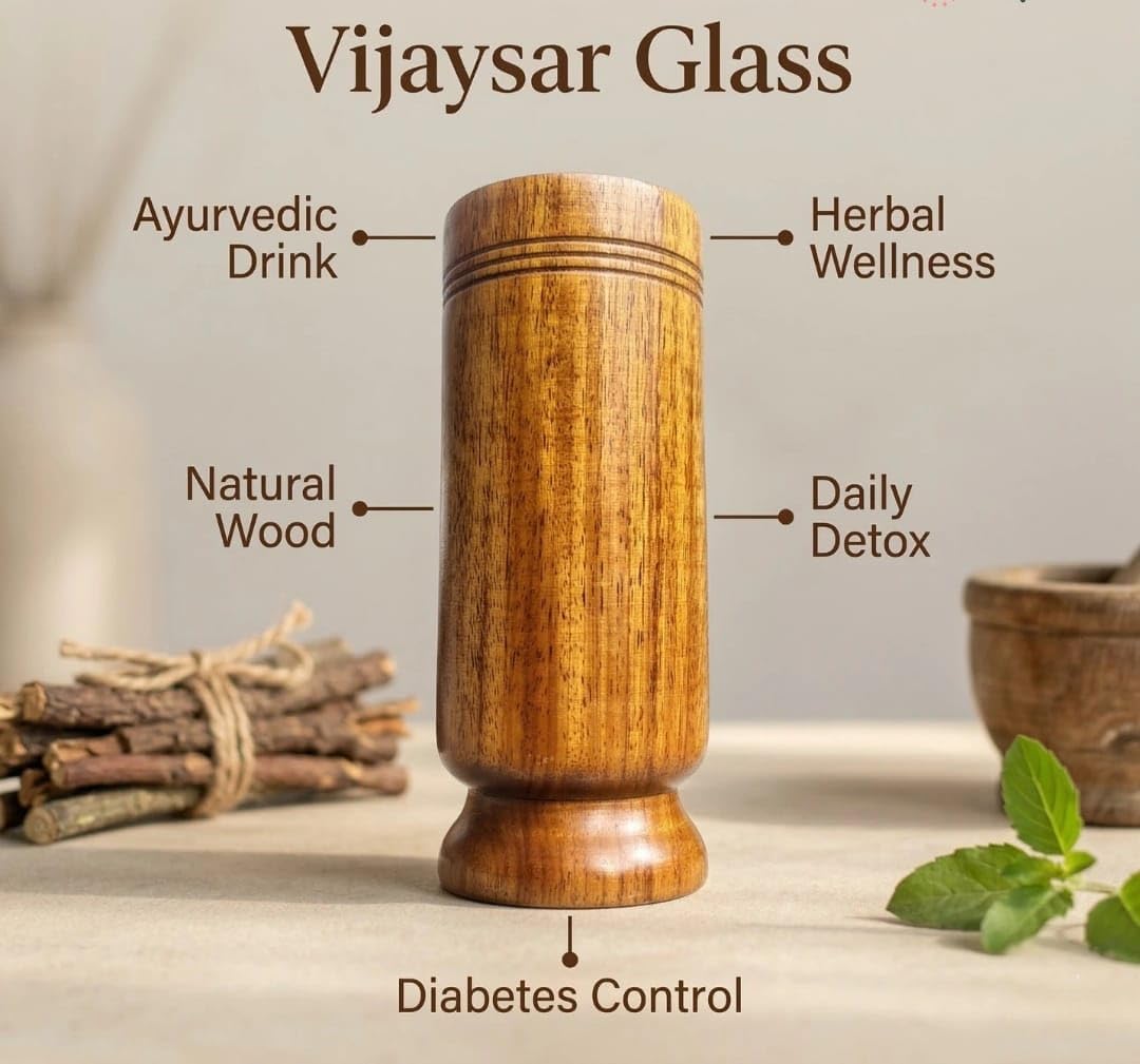 Vijaysar Wood Herbal Glass (200 ml) | Ayurvedic Wooden Tumbler for Wellness | Natural Sugar Management Support | Wooden Cup for Daily Use | Handcrafted