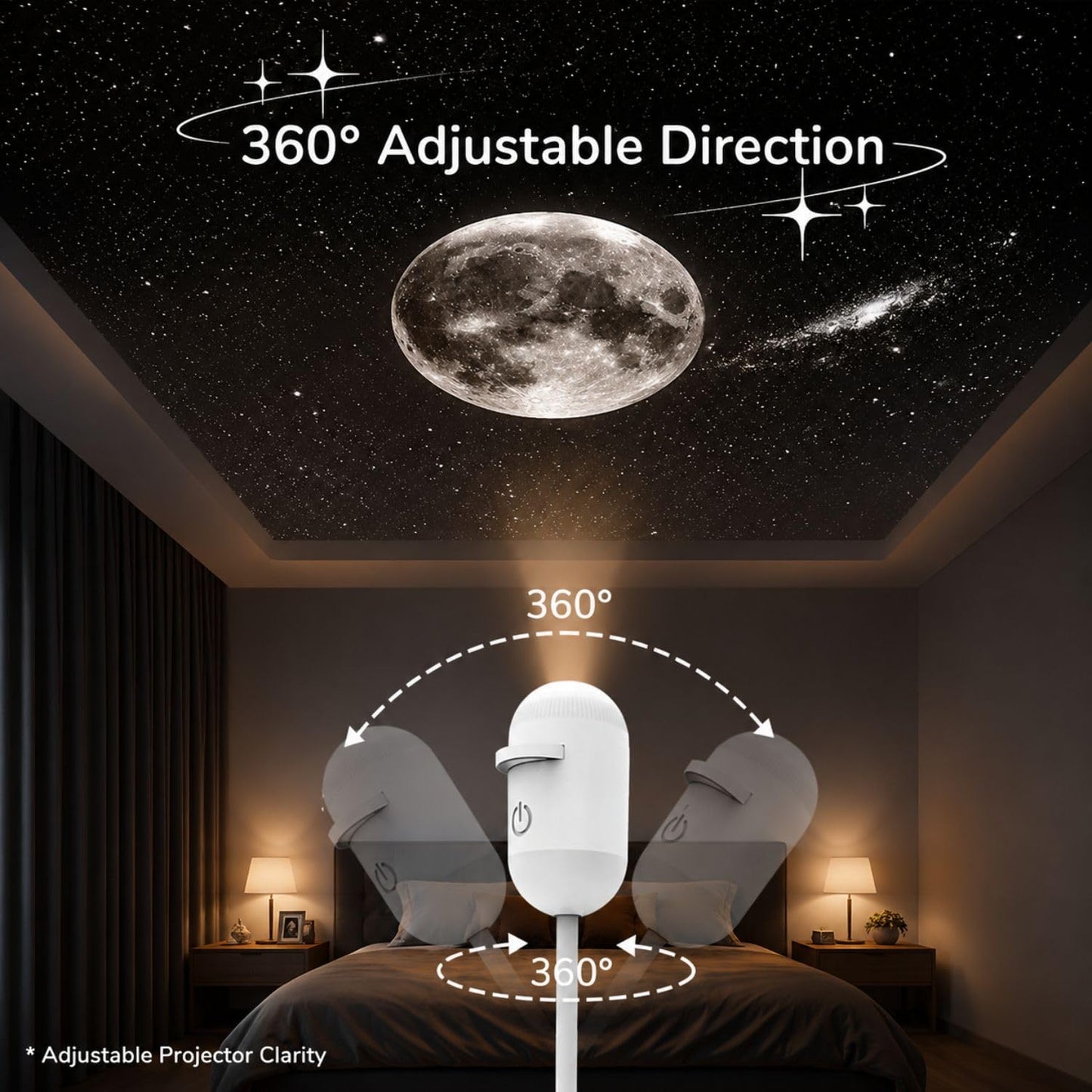 2-in-1 Galaxy Projector Night Light, USB Starry Sky Projector (1 Slide) | Mini LED Galaxy Projector with Adjustable Brightness, 360° Moon Projection, USB Powered for Bedroom & Room Decor.