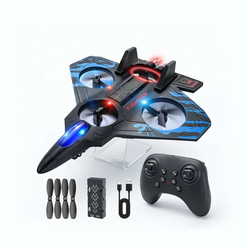 Remote Control Star Fighter Plane with Bright LED Lights Wireless Controller Stable Flying RC Toy for Kids