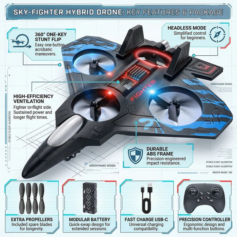 Remote Control Star Fighter Plane with Bright LED Lights Wireless Controller Stable Flying RC Toy for Kids