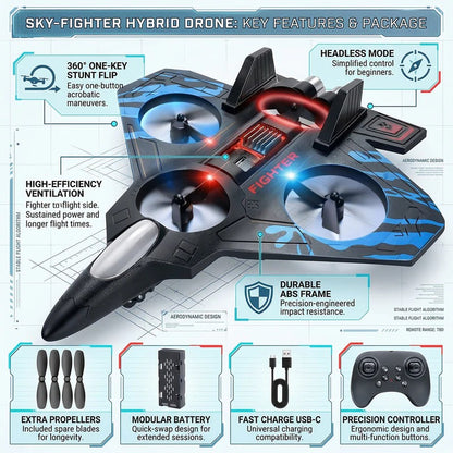 Remote Control Star Fighter Plane with Bright LED Lights Wireless Controller Stable Flying RC Toy for Kids
