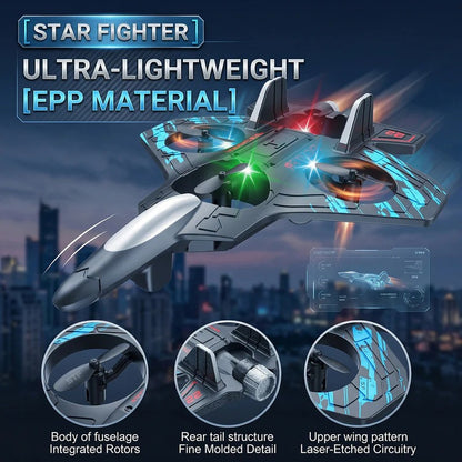 Remote Control Star Fighter Plane with Bright LED Lights Wireless Controller Stable Flying RC Toy for Kids